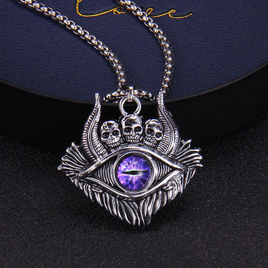 Wholesale Turkish Devil Eye Dark Skull Blue Eye Pendant Stainless Steel Necklaces